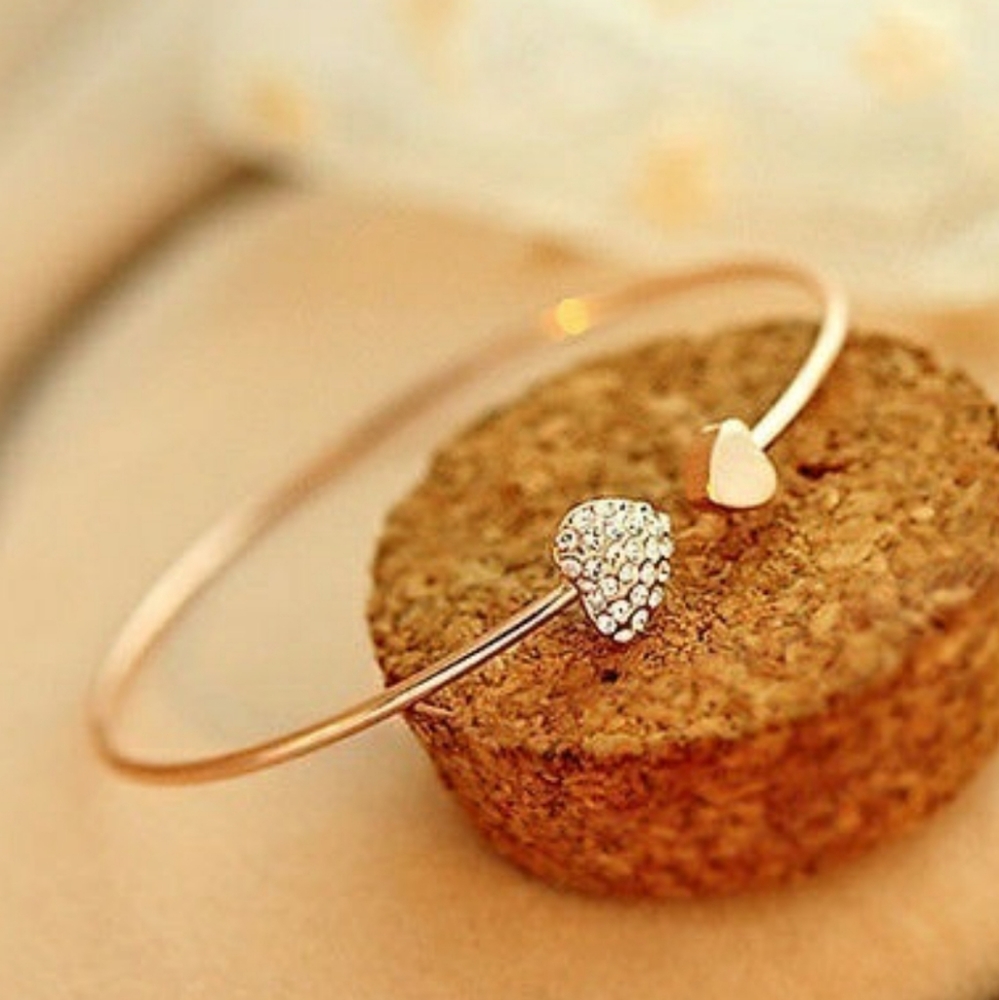 Heart cuff bracelet with rhinestones